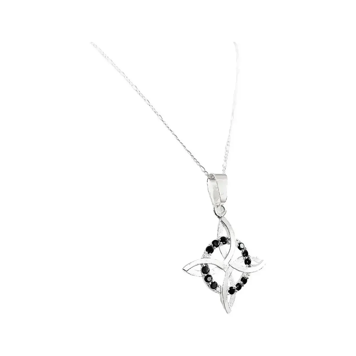 Collar Plata 925 Nudo de Bruja Zirconias Negras Cadena Figaro - Imagen 3
