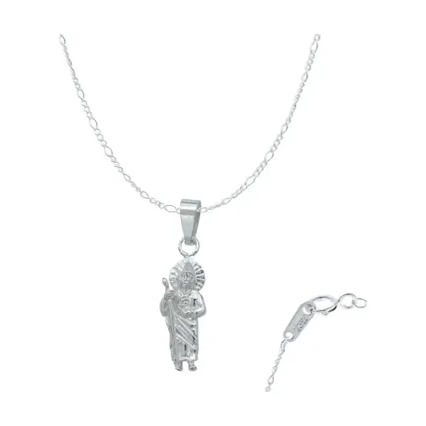 Collar Plata 925 San Judas Tadeo Liso con Cadena Tradicional - Imagen 1