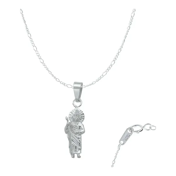 Collar Plata 925 San Judas Tadeo Liso con Cadena Tradicional - Imagen 1