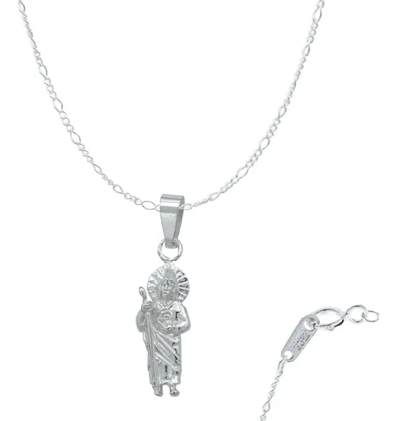 Collar Plata 925 San Judas Tadeo Liso con Cadena Tradicional - Imagen 1