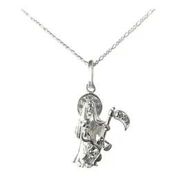 Collar Plata 925 Santa Muerte con Zirconia y Cadena Figaro - Imagen 1