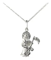Collar Plata 925 Santa Muerte con Zirconia y Cadena Figaro - Imagen 1