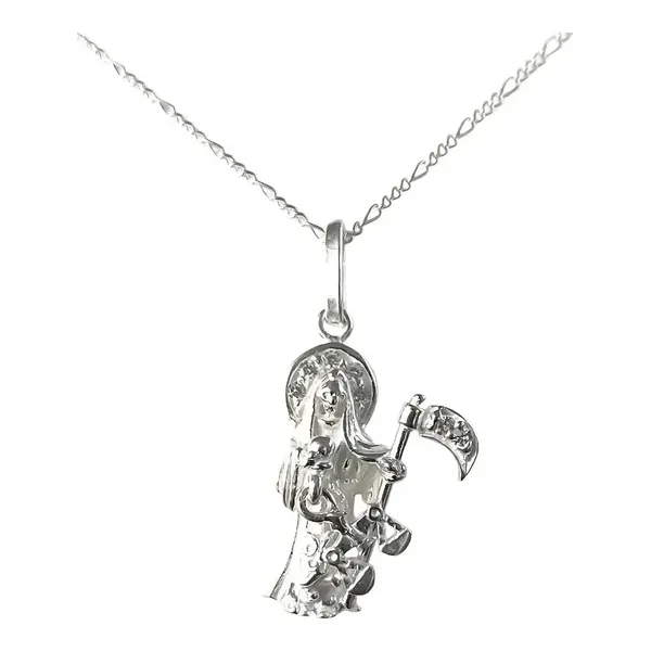 Collar Plata 925 Santa Muerte con Zirconia y Cadena Figaro - Imagen 1