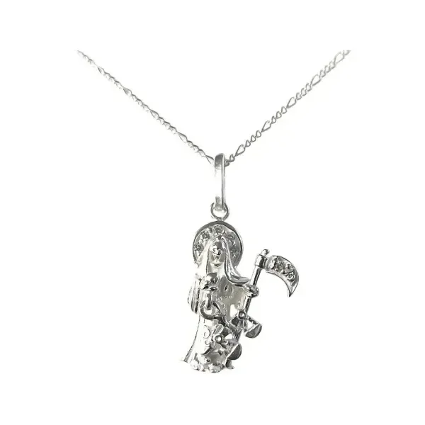 Collar Plata 925 Santa Muerte con Zirconia y Cadena Figaro - Imagen 1