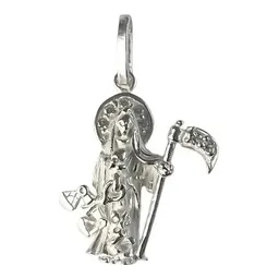 Collar Plata 925 Santa Muerte con Zirconia y Cadena Figaro - Imagen 2