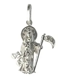 Collar Plata 925 Santa Muerte con Zirconia y Cadena Figaro - Imagen 2