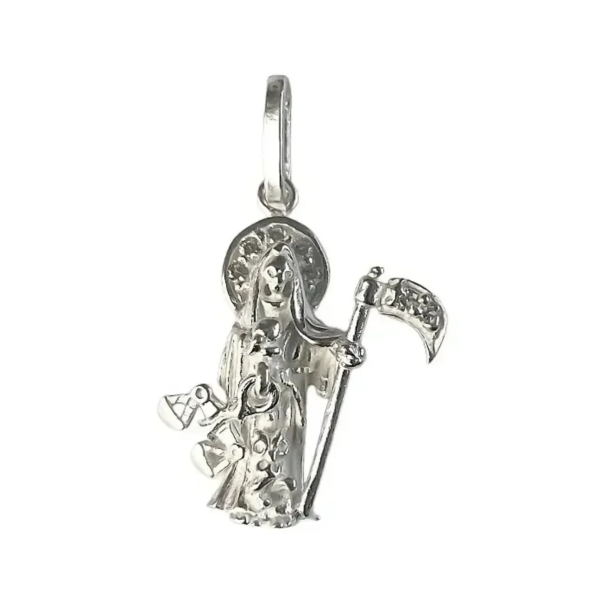 Collar Plata 925 Santa Muerte con Zirconia y Cadena Figaro - Imagen 2
