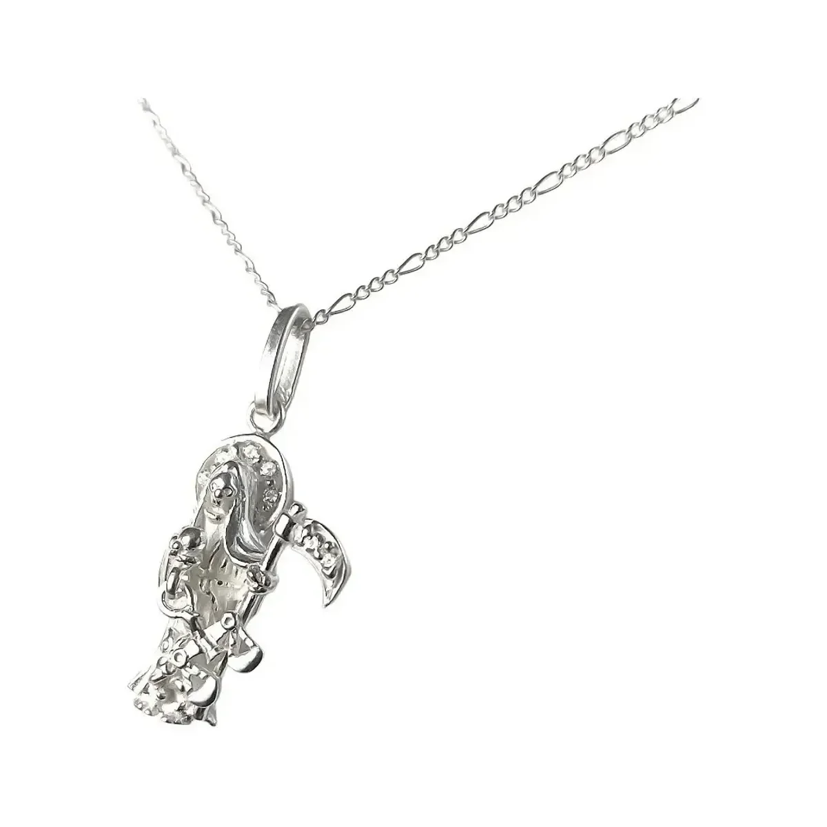 Collar Plata 925 Santa Muerte con Zirconia y Cadena Figaro - Imagen 3