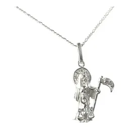 Collar Plata 925 Santa Muerte con Zirconia y Cadena Figaro - Imagen 4