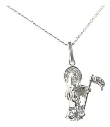 Collar Plata 925 Santa Muerte con Zirconia y Cadena Figaro - Imagen 4
