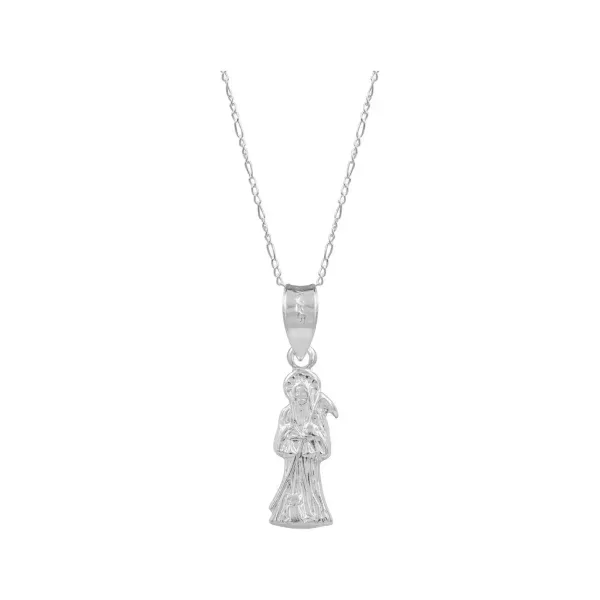 Collar Plata 925 Santa Muerte Hueca Mini Troquelada con Cadena - Imagen 1