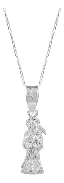 Collar Plata 925 Santa Muerte Hueca Mini Troquelada con Cadena - Imagen 1