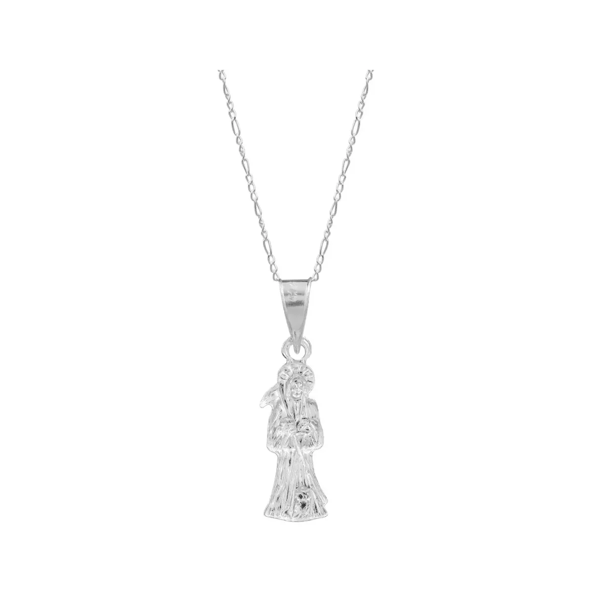 Collar Plata 925 Santa Muerte Hueca Mini Troquelada con Cadena - Imagen 2