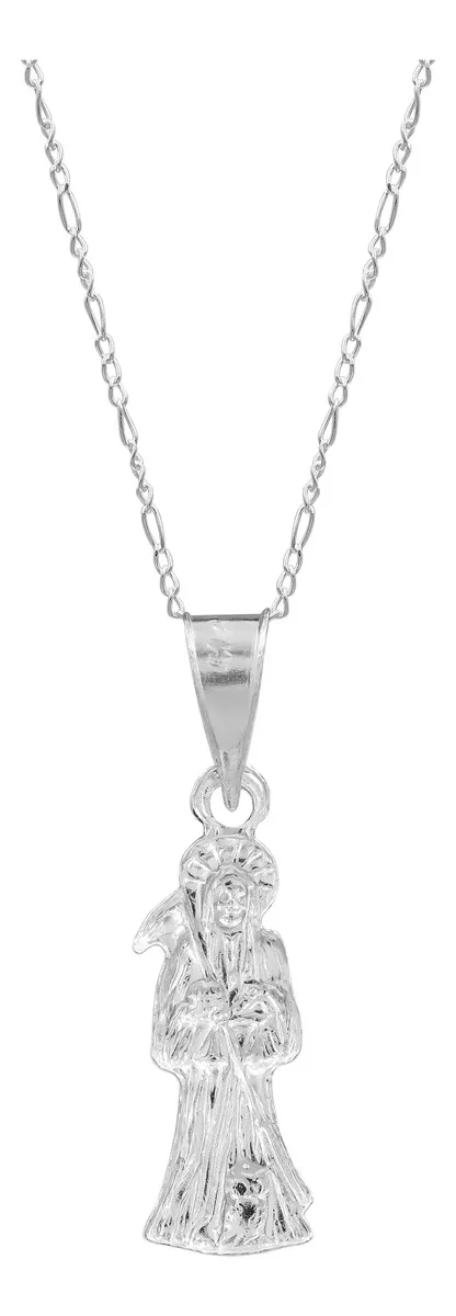 Collar Plata 925 Santa Muerte Hueca Mini Troquelada con Cadena - Imagen 1