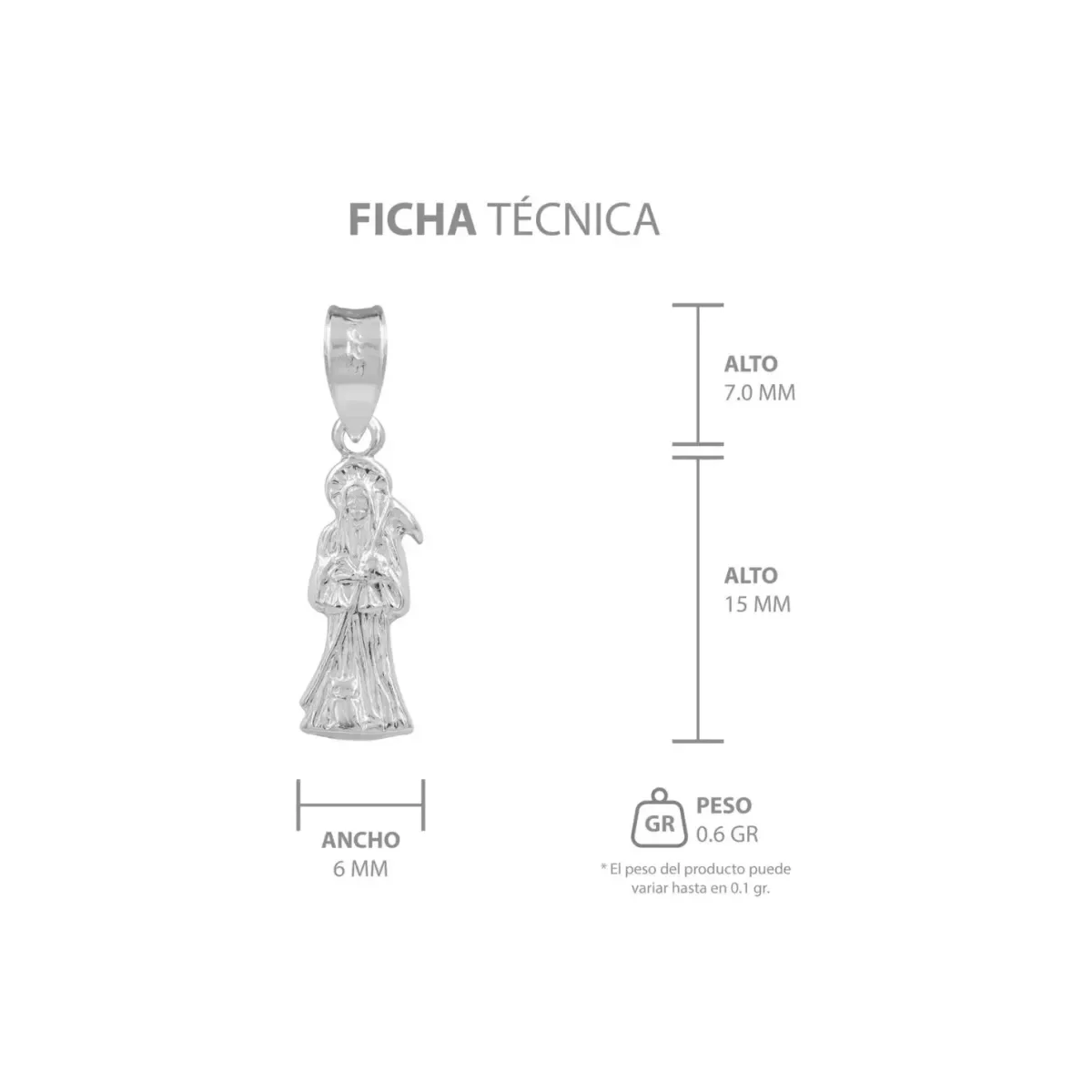 Collar Plata 925 Santa Muerte Hueca Mini Troquelada con Cadena - Imagen 8
