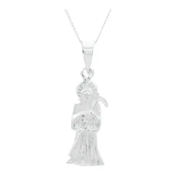 Collar Plata 925 Santa Muerte Troquelada Cadena Eslabón - Imagen 1