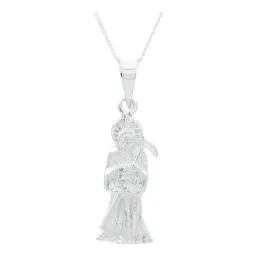 Collar Plata 925 Santa Muerte Troquelada Cadena Eslabón - Imagen 1