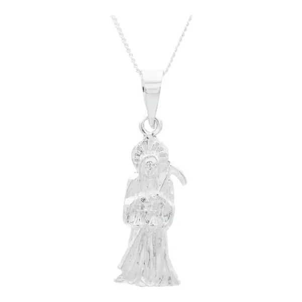 Collar Plata 925 Santa Muerte Troquelada Cadena Eslabón - Imagen 1