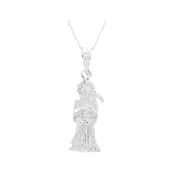 Collar Plata 925 Santa Muerte Troquelada Cadena Eslabón - Imagen 1
