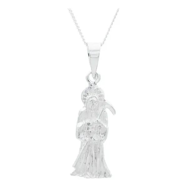 Collar Plata 925 Santa Muerte Troquelada Cadena Eslabón - Imagen 1