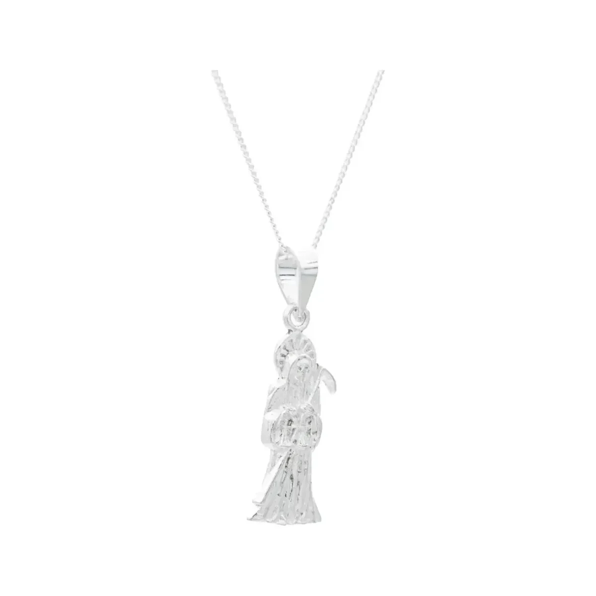 Collar Plata 925 Santa Muerte Troquelada Cadena Eslabón - Imagen 2