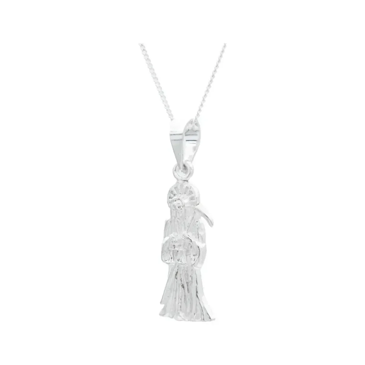 Collar Plata 925 Santa Muerte Troquelada Cadena Eslabón - Imagen 3