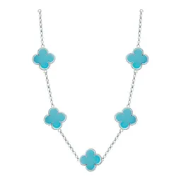 Collar Plata 925 Trébol Esmaltado Celeste 65cm - Imagen 1