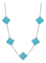 Collar Plata 925 Trébol Esmaltado Celeste 65cm - Imagen 1