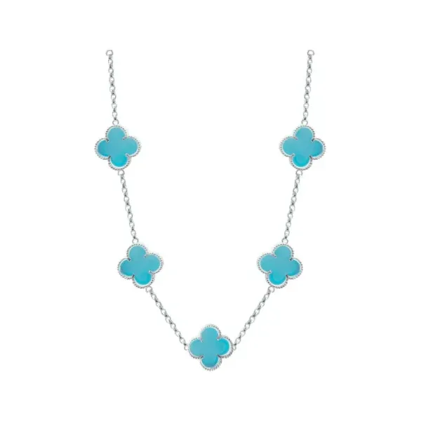 Collar Plata 925 Trébol Esmaltado Celeste 65cm - Imagen 1