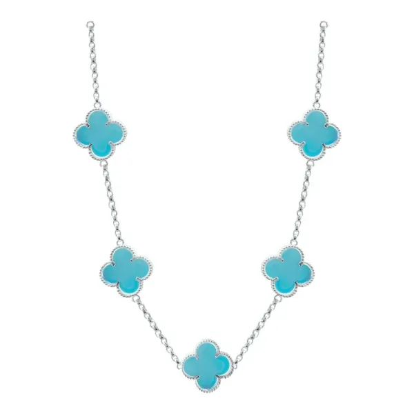 Collar Plata 925 Trébol Esmaltado Celeste 65cm - Imagen 1