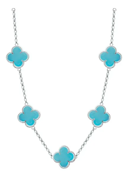 Collar Plata 925 Trébol Esmaltado Celeste 65cm - Imagen 1