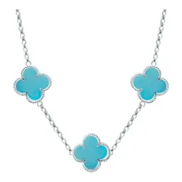 Collar Plata 925 Trébol Esmaltado Celeste 65cm - Imagen 2