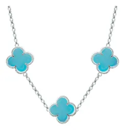 Collar Plata 925 Trébol Esmaltado Celeste 65cm - Imagen 2