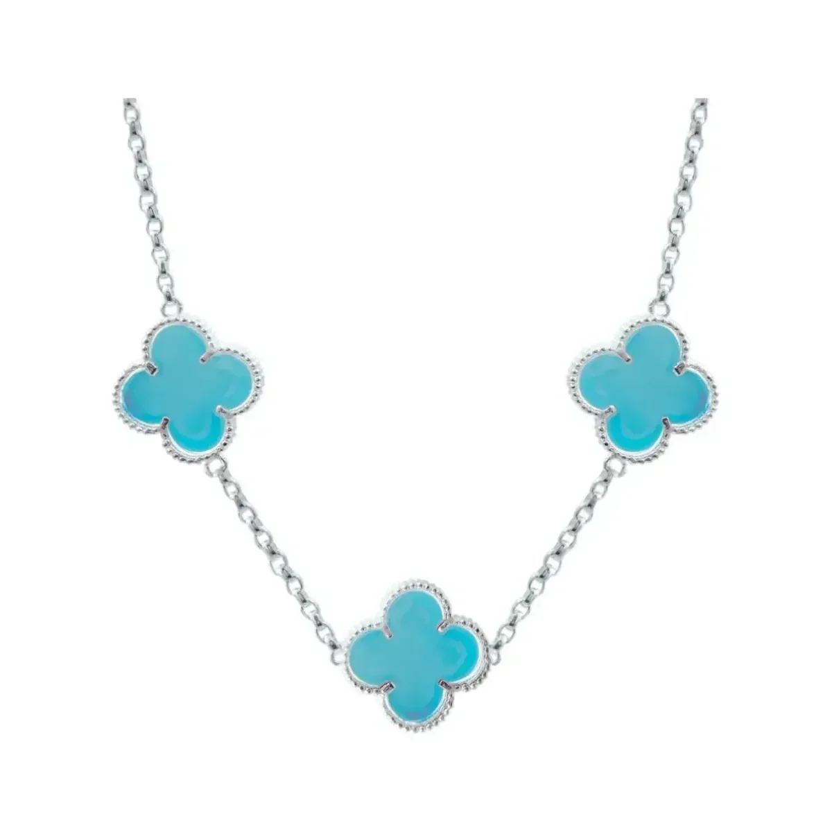 Collar Plata 925 Trébol Esmaltado Celeste 65cm - Imagen 2