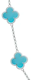 Collar Plata 925 Trébol Esmaltado Celeste 65cm - Imagen 3