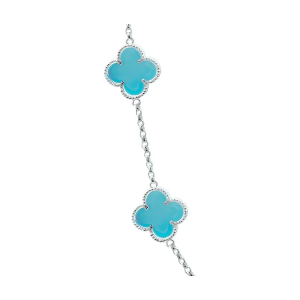 Collar Plata 925 Trébol Esmaltado Celeste 65cm - Imagen 3