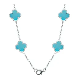 Collar Plata 925 Trébol Esmaltado Celeste 65cm - Imagen 4