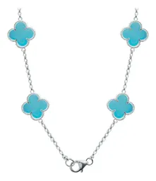 Collar Plata 925 Trébol Esmaltado Celeste 65cm - Imagen 4