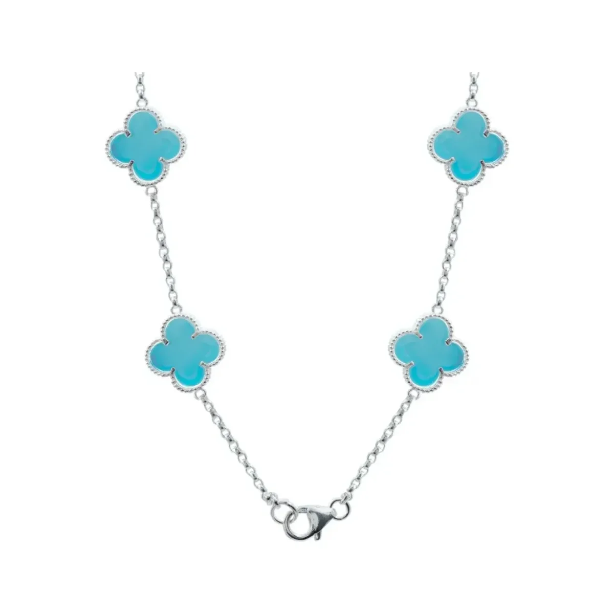 Collar Plata 925 Trébol Esmaltado Celeste 65cm - Imagen 4