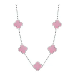 Collar Plata 925 Trébol Rosa Esmaltado Diseño Corridos 65cm - Imagen 1
