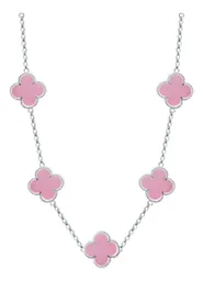 Collar Plata 925 Trébol Rosa Esmaltado Diseño Corridos 65cm - Imagen 1