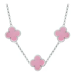 Collar Plata 925 Trébol Rosa Esmaltado Diseño Corridos 65cm - Imagen 2