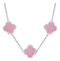 Collar Plata 925 Trébol Rosa Esmaltado Diseño Corridos 65cm - Imagen 2