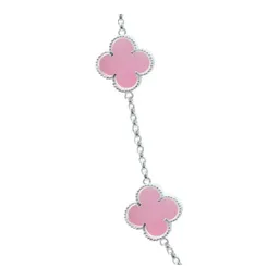 Collar Plata 925 Trébol Rosa Esmaltado Diseño Corridos 65cm - Imagen 3