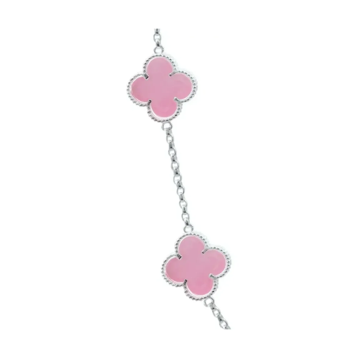 Collar Plata 925 Trébol Rosa Esmaltado Diseño Corridos 65cm - Imagen 3