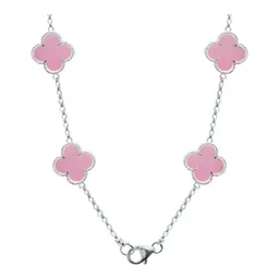 Collar Plata 925 Trébol Rosa Esmaltado Diseño Corridos 65cm - Imagen 4