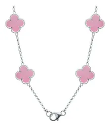 Collar Plata 925 Trébol Rosa Esmaltado Diseño Corridos 65cm - Imagen 4