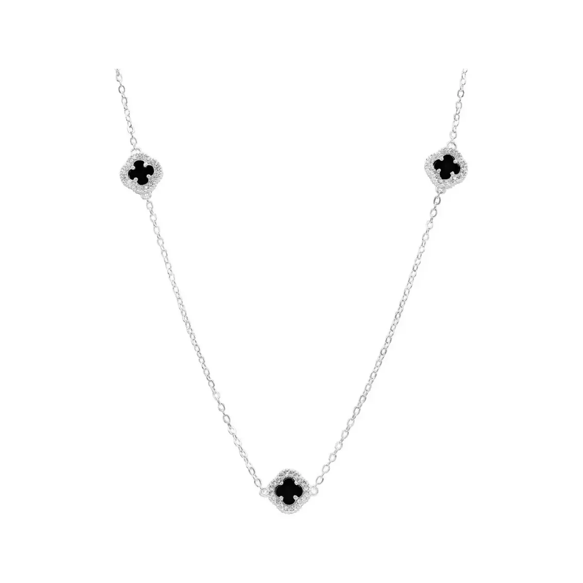 Collar de plata .925 nacional ajustable para mujer, con elegante colgante de tréboles negros de zirconia, joyería de la suert