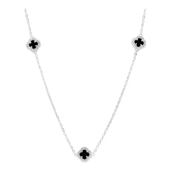 Collar Plata 925 Tréboles Negros Zirconia Ajustable para Mujer - Imagen 1