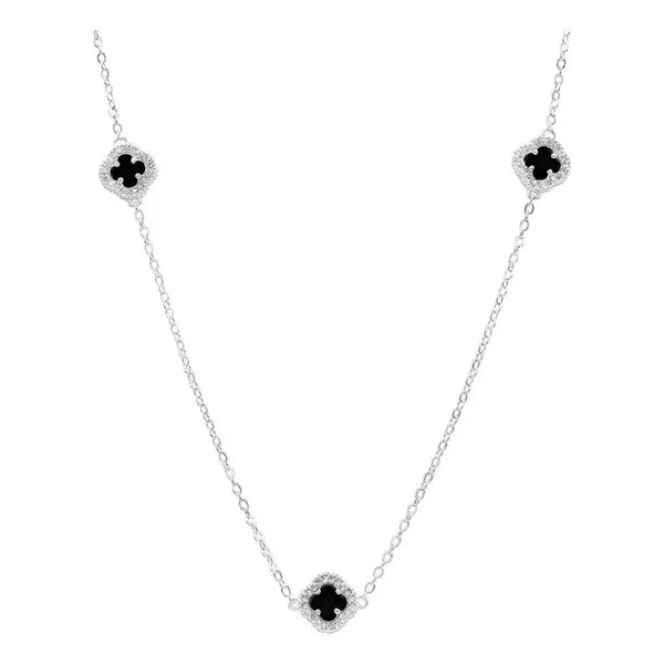 Collar Plata 925 Tréboles Negros Zirconia Ajustable para Mujer - Imagen 1